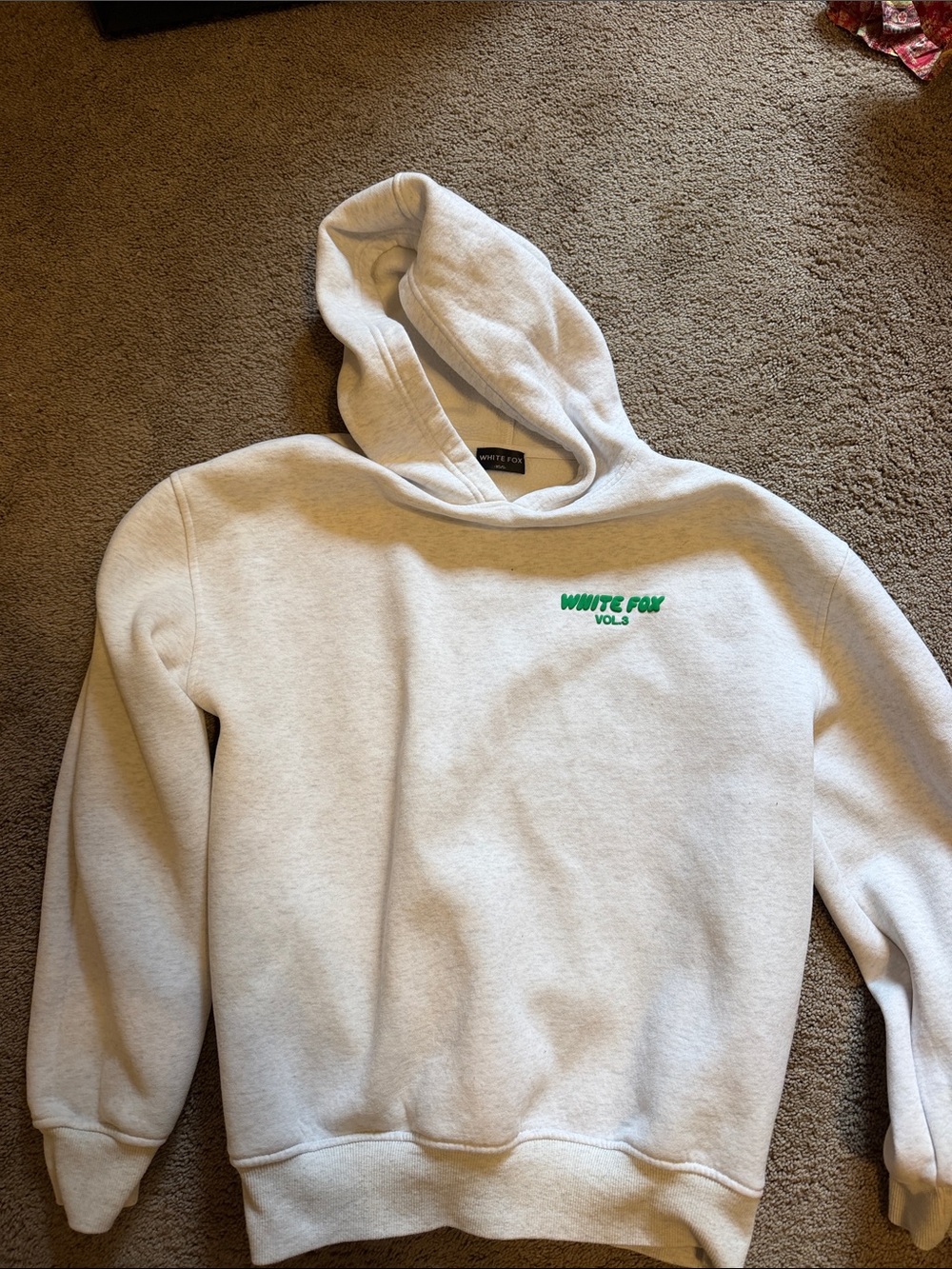 White Fox Boutique light grey Hoodie with Green Logo